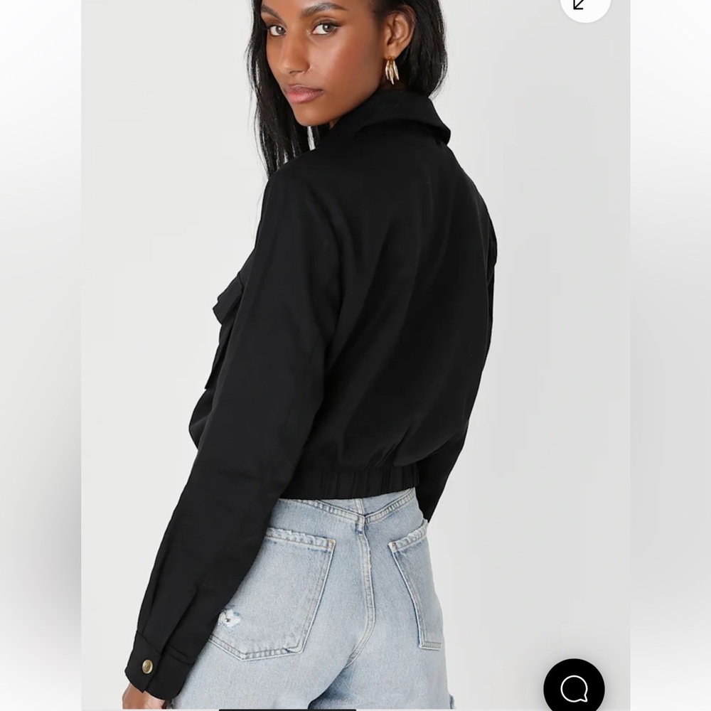 Lulus Eldora Black Button up Cropped Utility Jacket | Size Small - Picture 2 of 12